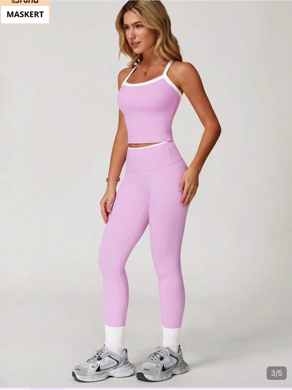 SHEIN Pink High-Waist Leggings and Contrast-Trim Crop Tank Set